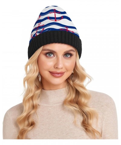 Anchor Waves Beanie Hat Slouchy for Women Men Double Side Wear Skully Cap Knitting Kit Thick Soft Warm for Cold Weather | Bla...