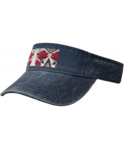 Red Rose Adult Sunscreen Visor Hats Womens Men Wide Brim Beach Sun Visor Hat Open Top Design Navy Blue $10.88 Visors