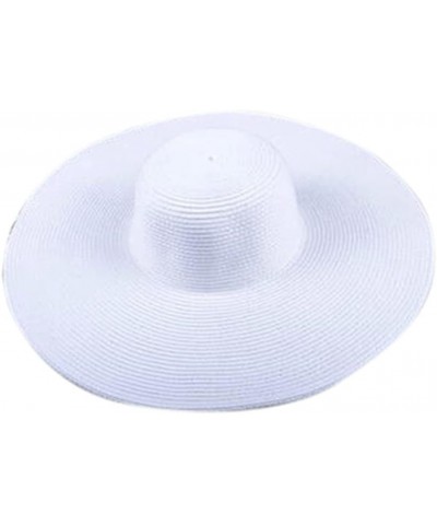 Summer Simple Retro Straw Woven Sun Hat Pure Colour Foldable Big Eave Sunshaded Beach Hat White $11.25 Sun Hats