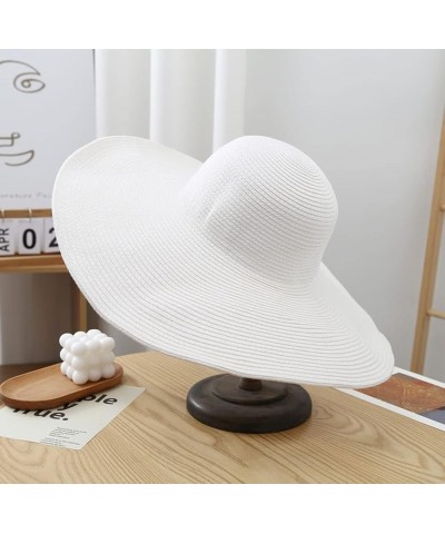 Summer Simple Retro Straw Woven Sun Hat Pure Colour Foldable Big Eave Sunshaded Beach Hat White $11.25 Sun Hats