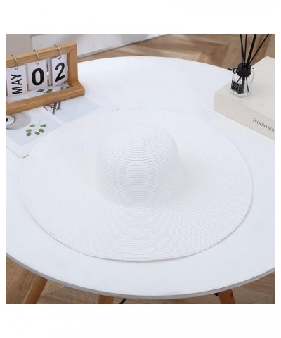 Summer Simple Retro Straw Woven Sun Hat Pure Colour Foldable Big Eave Sunshaded Beach Hat White $11.25 Sun Hats