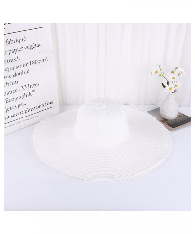 Summer Simple Retro Straw Woven Sun Hat Pure Colour Foldable Big Eave Sunshaded Beach Hat White $11.25 Sun Hats