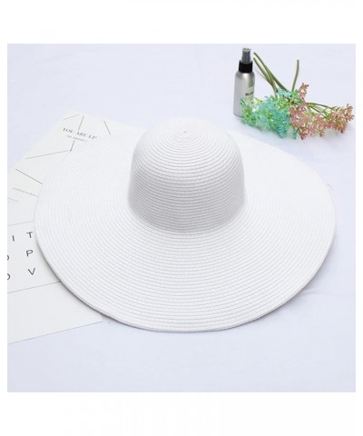 Summer Simple Retro Straw Woven Sun Hat Pure Colour Foldable Big Eave Sunshaded Beach Hat White $11.25 Sun Hats