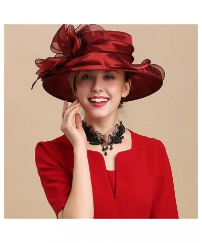 Ladies Church Wide Brim Bucket Hats Fedora Women Summer Beach Foldable Sun Cap 55-58CM Wine $17.64 Fedoras