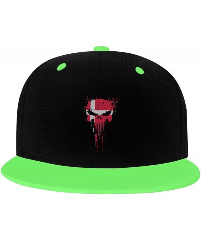 Skull Head Denmark Flag Snapback Hat for Men Women Baseball Cap Trucker Flat Bill Hats Dad Caps Green $9.70 Baseball Caps