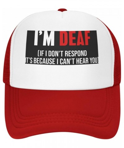 I Am Deaf If I Dont Respond Its Because I Cant Hear You Trucker Hat Women Mesh Baseball Cap Sun Hat Men Dad Hat Black Red $10...