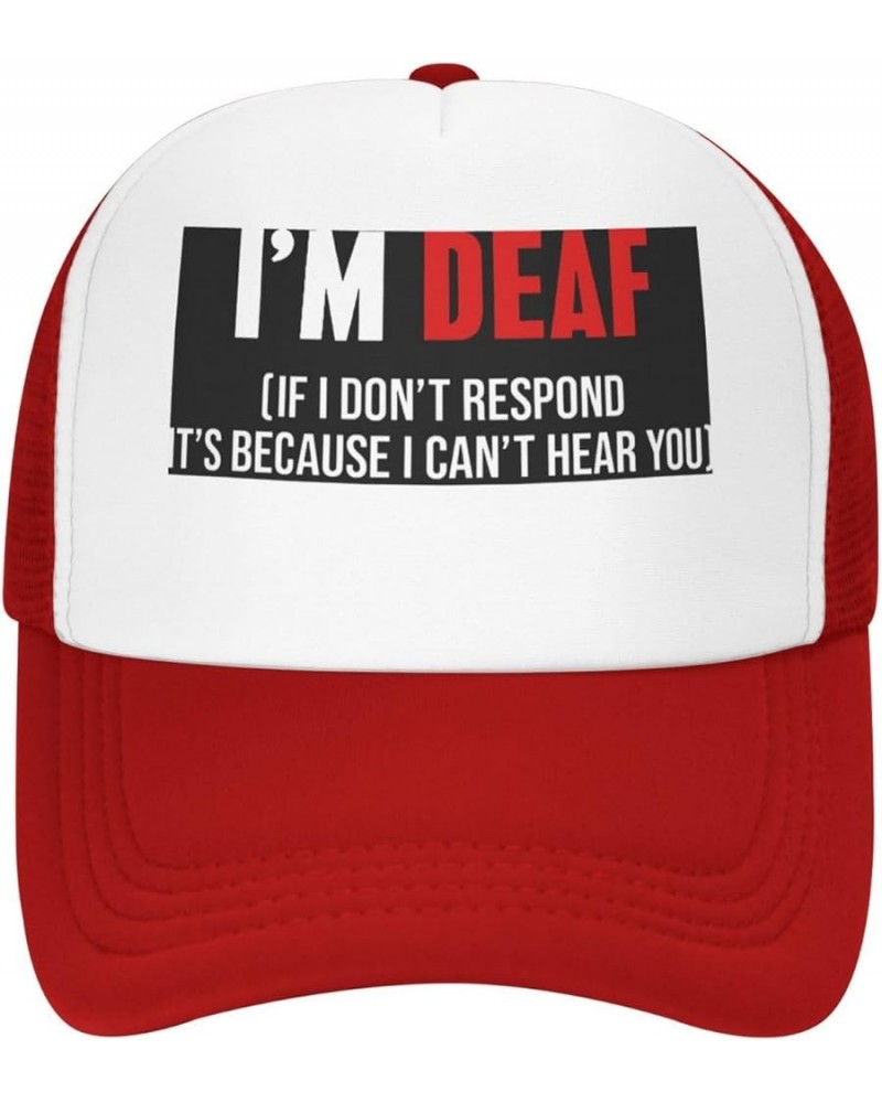 I Am Deaf If I Dont Respond Its Because I Cant Hear You Trucker Hat Women Mesh Baseball Cap Sun Hat Men Dad Hat Black Red $10...