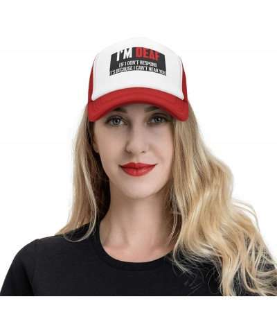 I Am Deaf If I Dont Respond Its Because I Cant Hear You Trucker Hat Women Mesh Baseball Cap Sun Hat Men Dad Hat Black Red $10...