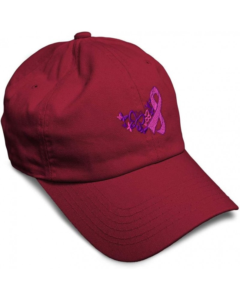 Soft Baseball Cap Cancer Pink Ribbon Butterfly Embroidery Love Cotton Embroidered Dad Hats for Men & Women Burgundy Design On...