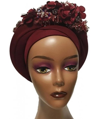 African Gele Headtie With Flowers Nigerian Wedding Muslim Turban Cap Arab Head Wraps For Women Ap 1 $10.39 Headbands