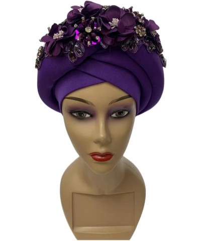 African Gele Headtie With Flowers Nigerian Wedding Muslim Turban Cap Arab Head Wraps For Women Ap 1 $10.39 Headbands