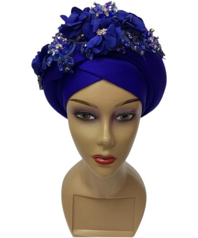 African Gele Headtie With Flowers Nigerian Wedding Muslim Turban Cap Arab Head Wraps For Women Ap 1 $10.39 Headbands