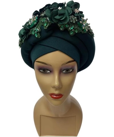 African Gele Headtie With Flowers Nigerian Wedding Muslim Turban Cap Arab Head Wraps For Women Ap 1 $10.39 Headbands