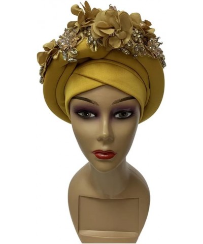 African Gele Headtie With Flowers Nigerian Wedding Muslim Turban Cap Arab Head Wraps For Women Ap 1 $10.39 Headbands