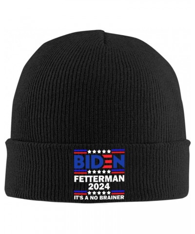 Biden Fetterman 2024 It's A No Brainer Knitted Hat Hat Men Womens Cozy Warm Beanie Hats Black $11.59 Skullies & Beanies