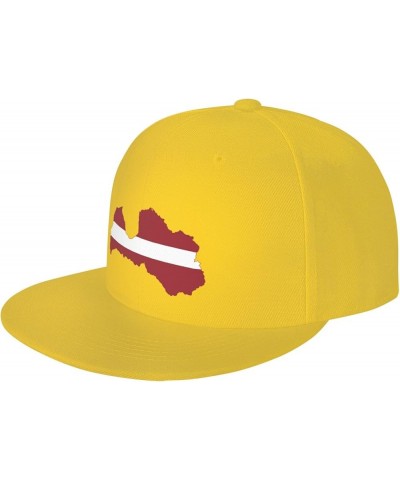 Latvia Flag Map Snapback Hat Adjustable Fashion Classic Snapback Hat for Men Women Black Yellow $14.84 Baseball Caps