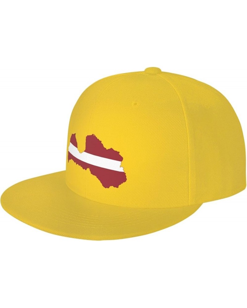 Latvia Flag Map Snapback Hat Adjustable Fashion Classic Snapback Hat for Men Women Black Yellow $14.84 Baseball Caps