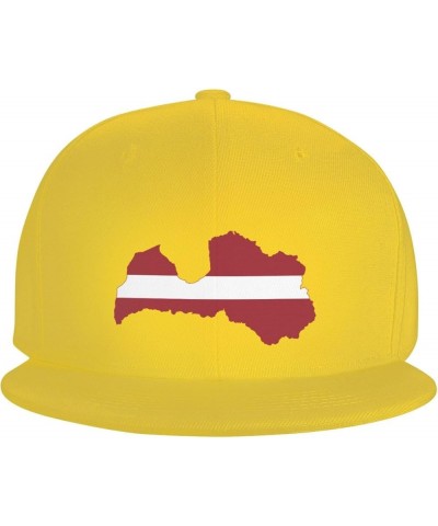 Latvia Flag Map Snapback Hat Adjustable Fashion Classic Snapback Hat for Men Women Black Yellow $14.84 Baseball Caps