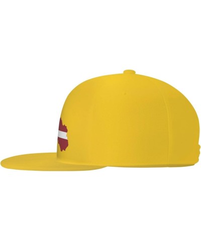 Latvia Flag Map Snapback Hat Adjustable Fashion Classic Snapback Hat for Men Women Black Yellow $14.84 Baseball Caps