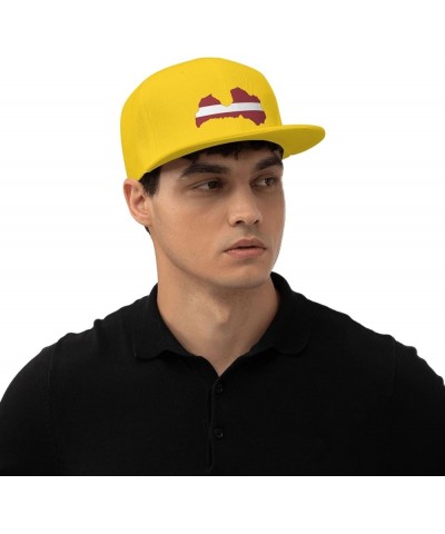 Latvia Flag Map Snapback Hat Adjustable Fashion Classic Snapback Hat for Men Women Black Yellow $14.84 Baseball Caps