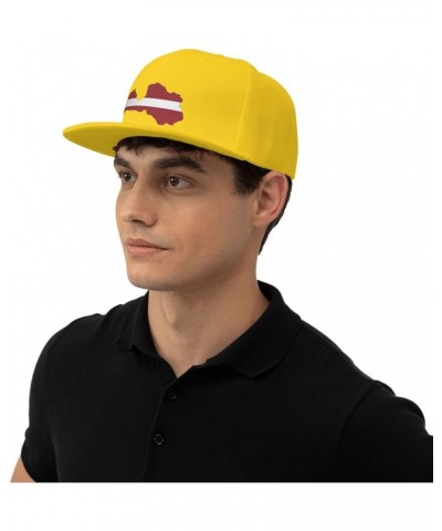 Latvia Flag Map Snapback Hat Adjustable Fashion Classic Snapback Hat for Men Women Black Yellow $14.84 Baseball Caps