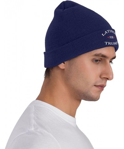 Latinos for Trump Beanie Hat for Men Women Winter Hat Cuffed Knit Skull Cap Warm Ski Hats Navy Blue $10.88 Skullies & Beanies