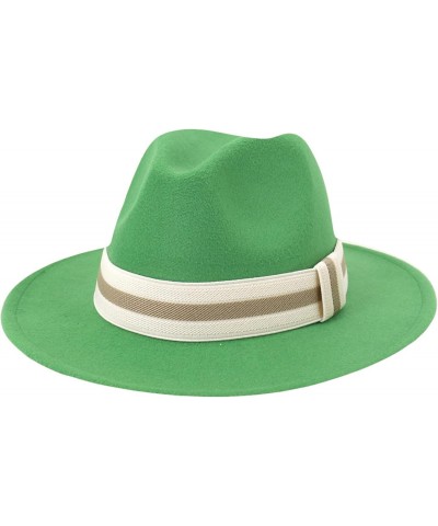 Panama Hat Simple Unisex Striped Webbing Fedora Hat Women Wide Brim Adjustable Jazz Top Hat Autumn Winter Church Hat Green $1...