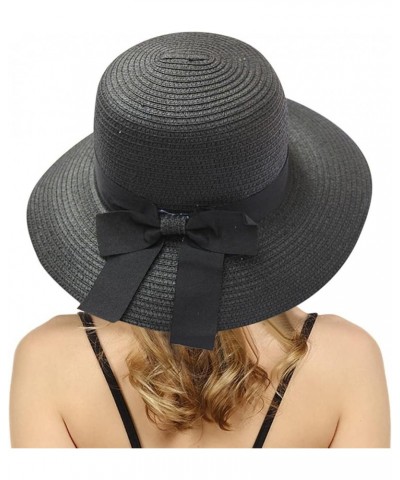 Womens Summer Dress Hat Wide Leaf Flower Bridal Shower Hat Sun Hats Beach Hat Bag Women Beach Black-4 $10.71 Sun Hats