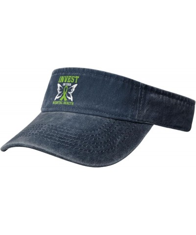 Invest On Your Mental Health Sun Visor Hats for Women Men Sun Hat Cotton Golf Hat Vintage Baseball Cap Navy Blue $11.82 Visors