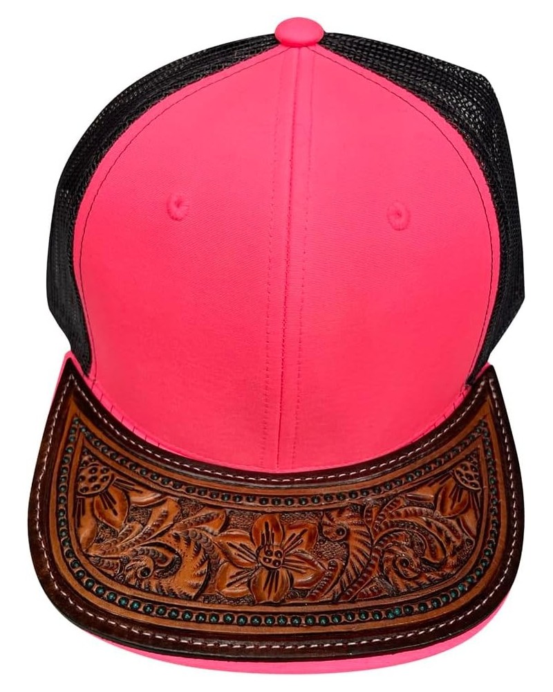 Men Women Adjustable Cap with Leather On Visor Red w/Black Adcp104c $46.28 Visors