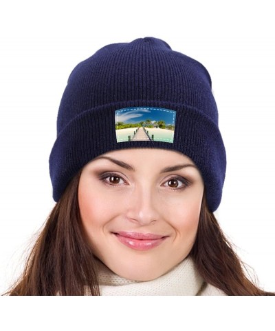 Slouchy Beanie Hat for Men and Women Long Bridge Sea Winter Warm Chunky Knit Cap Navy-wood Hut $10.92 Skullies & Beanies