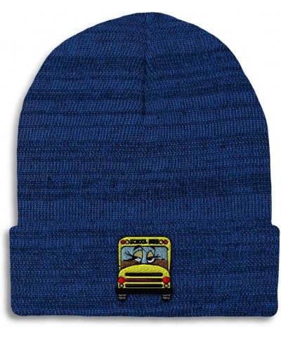 Custom Beanies for Men School Bus Girl Embroidery Bus Winter Hats for Women Acrylic Skull Cap 1 Size Heather Royal Blue Desig...