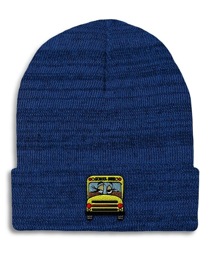 Custom Beanies for Men School Bus Girl Embroidery Bus Winter Hats for Women Acrylic Skull Cap 1 Size Heather Royal Blue Desig...