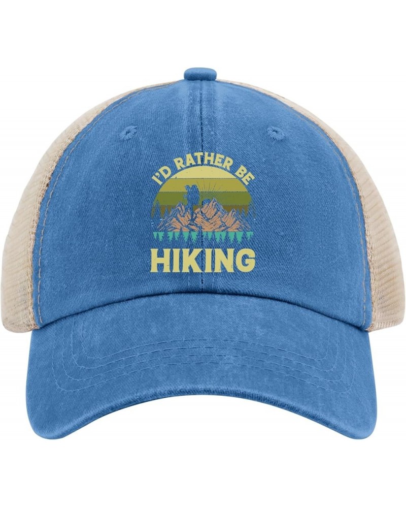 Id Rather Be Hiking Hat for Womens Baseball Cap Fashion Washed Running Hat Quick Dry Lake Blue $9.90 Baseball Caps