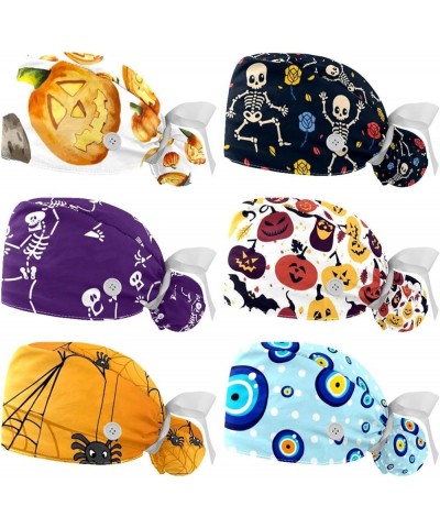 6 Pack Surgical Cap with Button Sweatband, Neon Skulls Flowers Working Cap Ponytail Holder for Women Long Hair Color 5 $21.59...