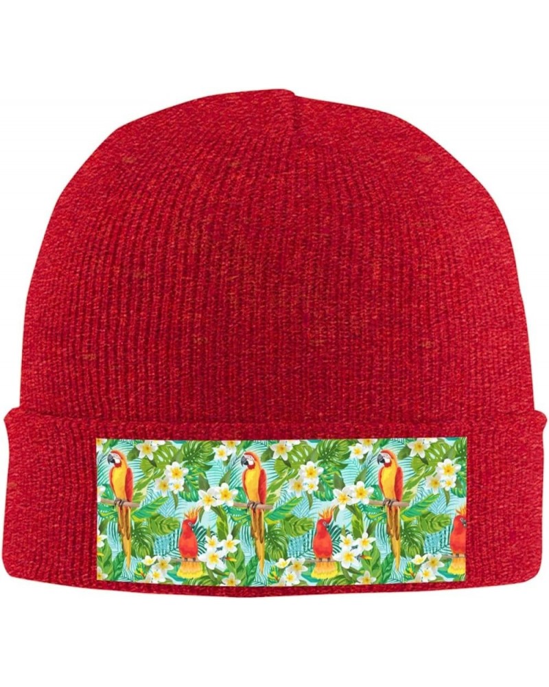 Tropical Parrot Print Beanie Hat Winter Cuffed Cap for Men Women Snowboarding Red $12.46 Skullies & Beanies