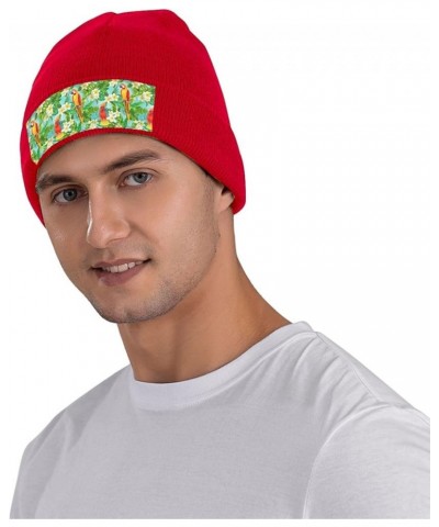 Tropical Parrot Print Beanie Hat Winter Cuffed Cap for Men Women Snowboarding Red $12.46 Skullies & Beanies