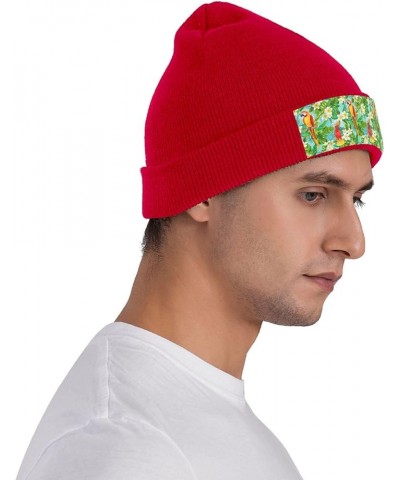 Tropical Parrot Print Beanie Hat Winter Cuffed Cap for Men Women Snowboarding Red $12.46 Skullies & Beanies