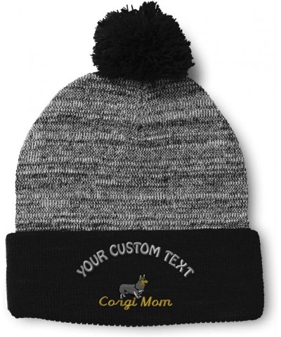 Custom Pom Pom Beanies for Women Pembroke Welsh Corgi Mom Embroidery Skull Cap Winter Hats for Men 1 Size Heather Gray Black ...