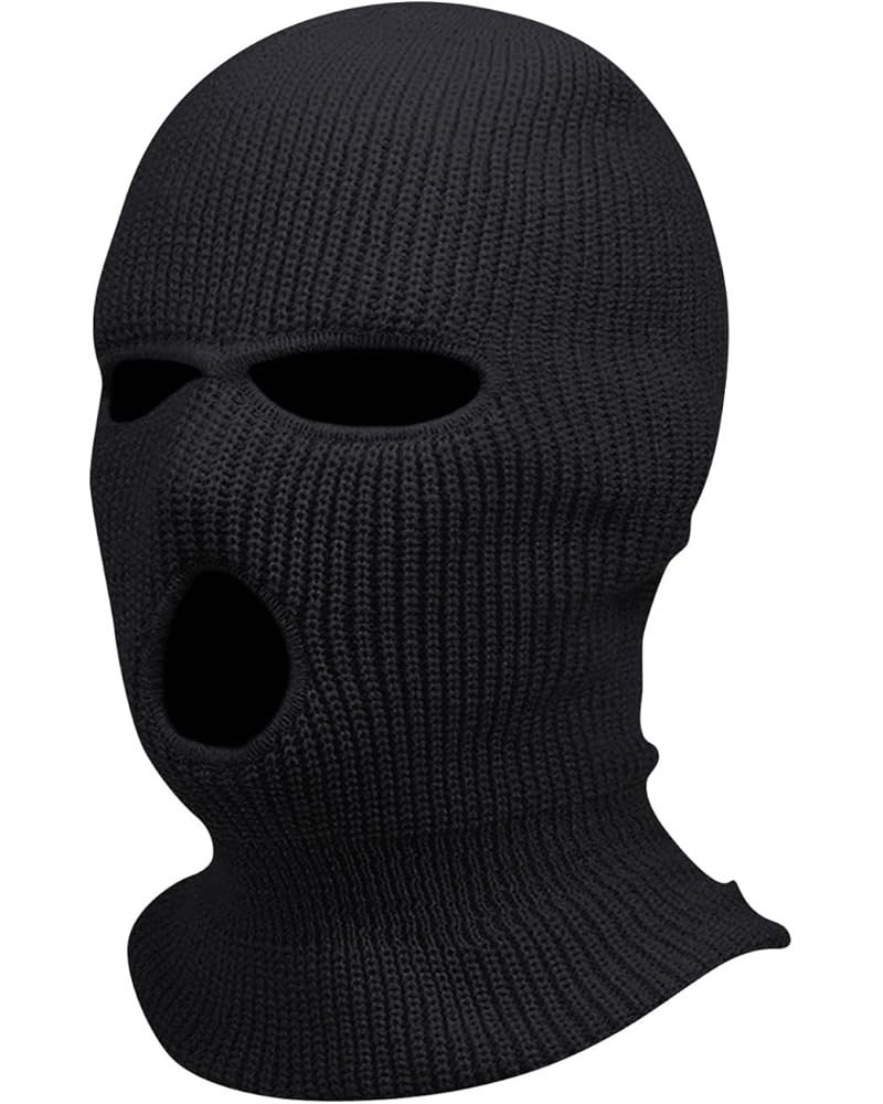 Three Hole Candy Colored Wool Hat with A Hood for Outdoor Cycling Windproof Mask B132_black $7.79 Skullies & Beanies