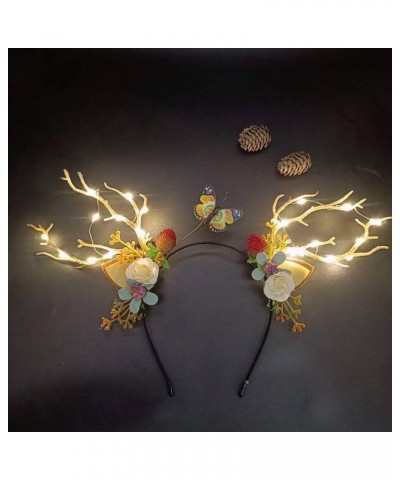 LED Headband Glowing Reindeer Antlers Hair Accessories Luminous Tiara Christmas Hoop Feather Headwear for Women Girls Warm li...