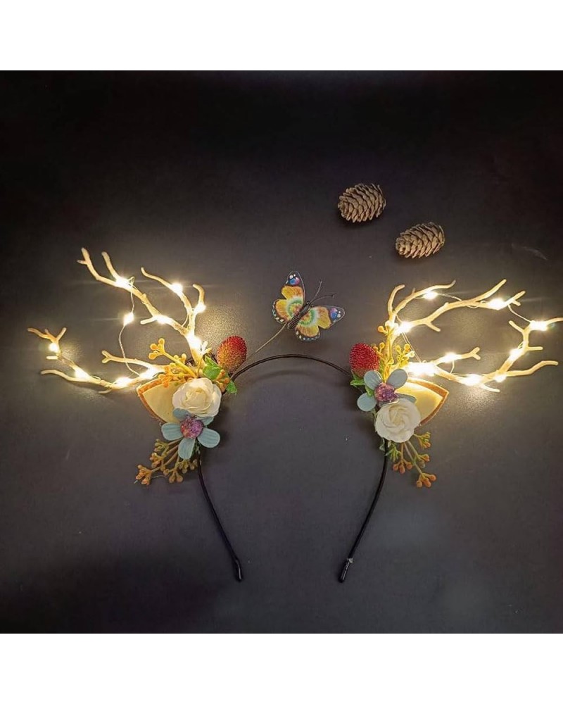 LED Headband Glowing Reindeer Antlers Hair Accessories Luminous Tiara Christmas Hoop Feather Headwear for Women Girls Warm li...