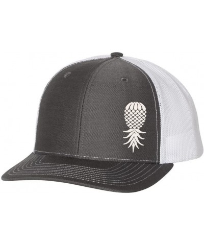 Men's Upside Down Pineapple Embroidered Mesh Back Trucker Hat Baseball Cap Charcoal/White $20.29 Baseball Caps