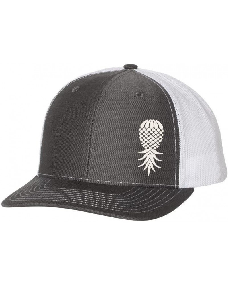 Men's Upside Down Pineapple Embroidered Mesh Back Trucker Hat Baseball Cap Charcoal/White $20.29 Baseball Caps