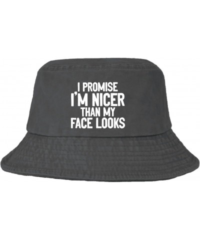 I'm Nicer Than My Face Looks Bucket Hat Bucket Hats Vintage Women Hat Vacation Accessories for Hiking Must Haves Wash Black $...