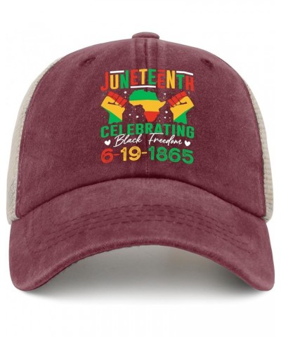 Juneteenth Gelebrating Black Freedom 6-19-1865 Hat Mens Running Hat AllBlack Trucker Hats Women Gifts for Wine Red02 $12.16 S...