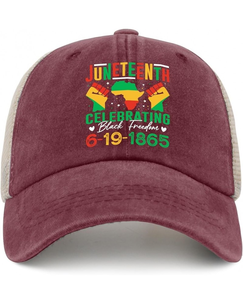 Juneteenth Gelebrating Black Freedom 6-19-1865 Hat Mens Running Hat AllBlack Trucker Hats Women Gifts for Wine Red02 $12.16 S...