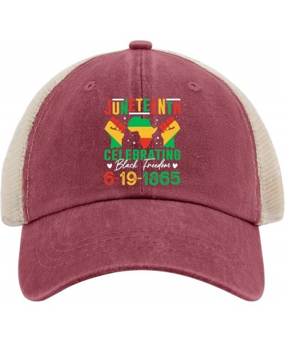 Juneteenth Gelebrating Black Freedom 6-19-1865 Hat Mens Running Hat AllBlack Trucker Hats Women Gifts for Wine Red02 $12.16 S...