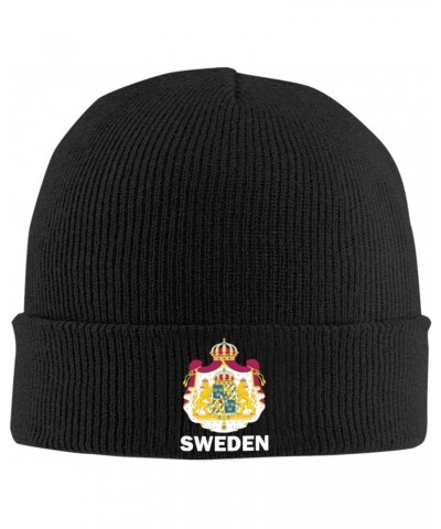 Coat of Arms of Sweden Flag Crafted Comfort Premium Yarn Beanies for All Seasons Black $15.79 Skullies & Beanies