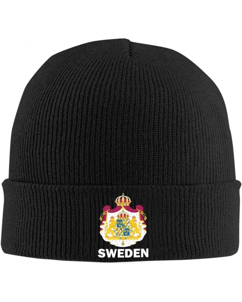 Coat of Arms of Sweden Flag Crafted Comfort Premium Yarn Beanies for All Seasons Black $15.79 Skullies & Beanies